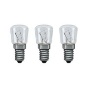 Trois petites ampoules en verre transparent avec culot métallique pour éclairage domestique.