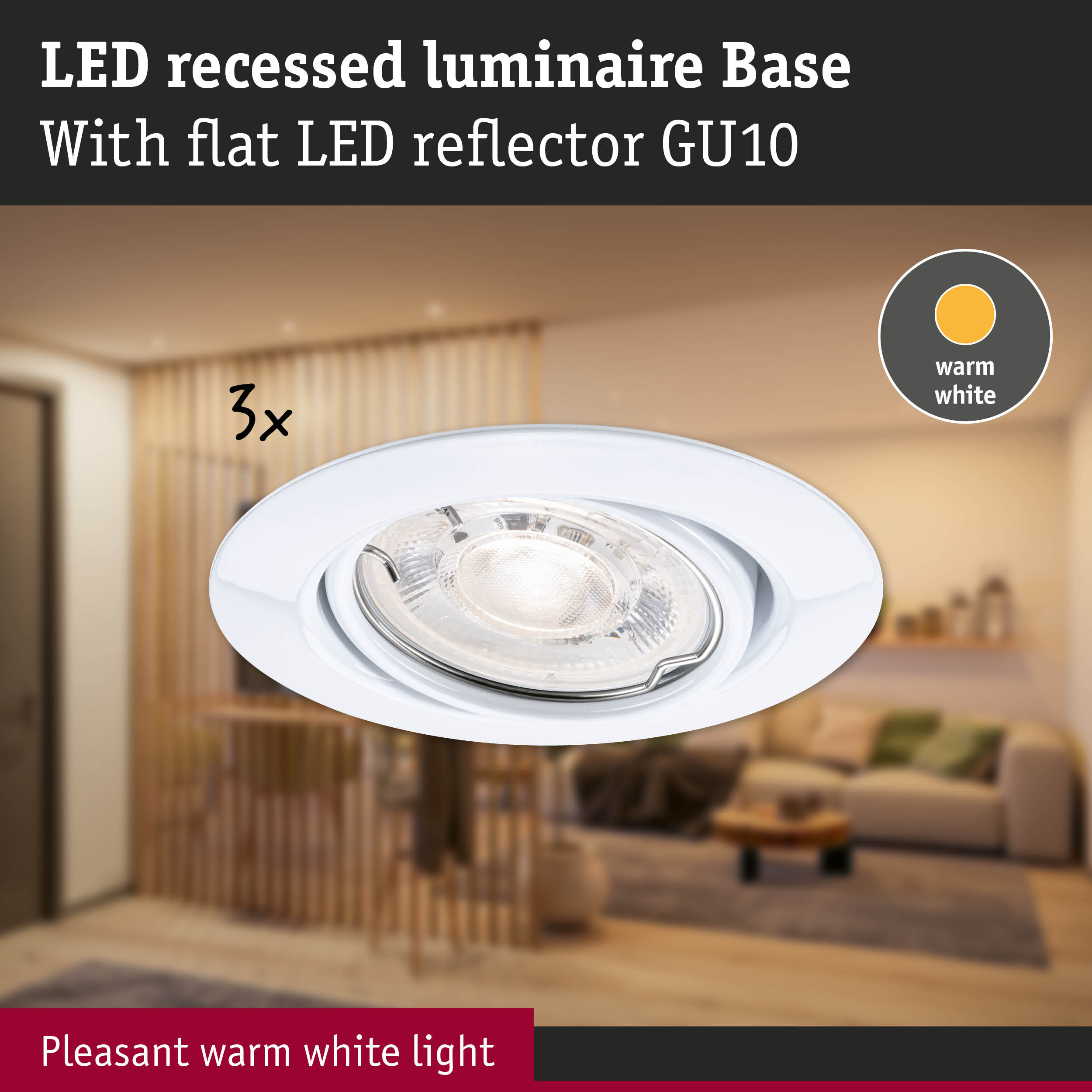 White LED recessed luminaire Base with flat LED reflector GU10 for warm white lighting