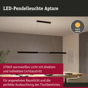 LED-Pendelleuchte Aptare in Schwarz mit warmweißem Licht für angenehme Raumbeleuchtung und Essbereich.