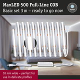 MaxLED 500 Full-Line COB 3m white LED strip with power supply, perfect for delicate lighting profiles