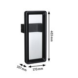 Sort rektangulær udendørs væglampe i metal med frostet glas, mål 403x170x107 mm