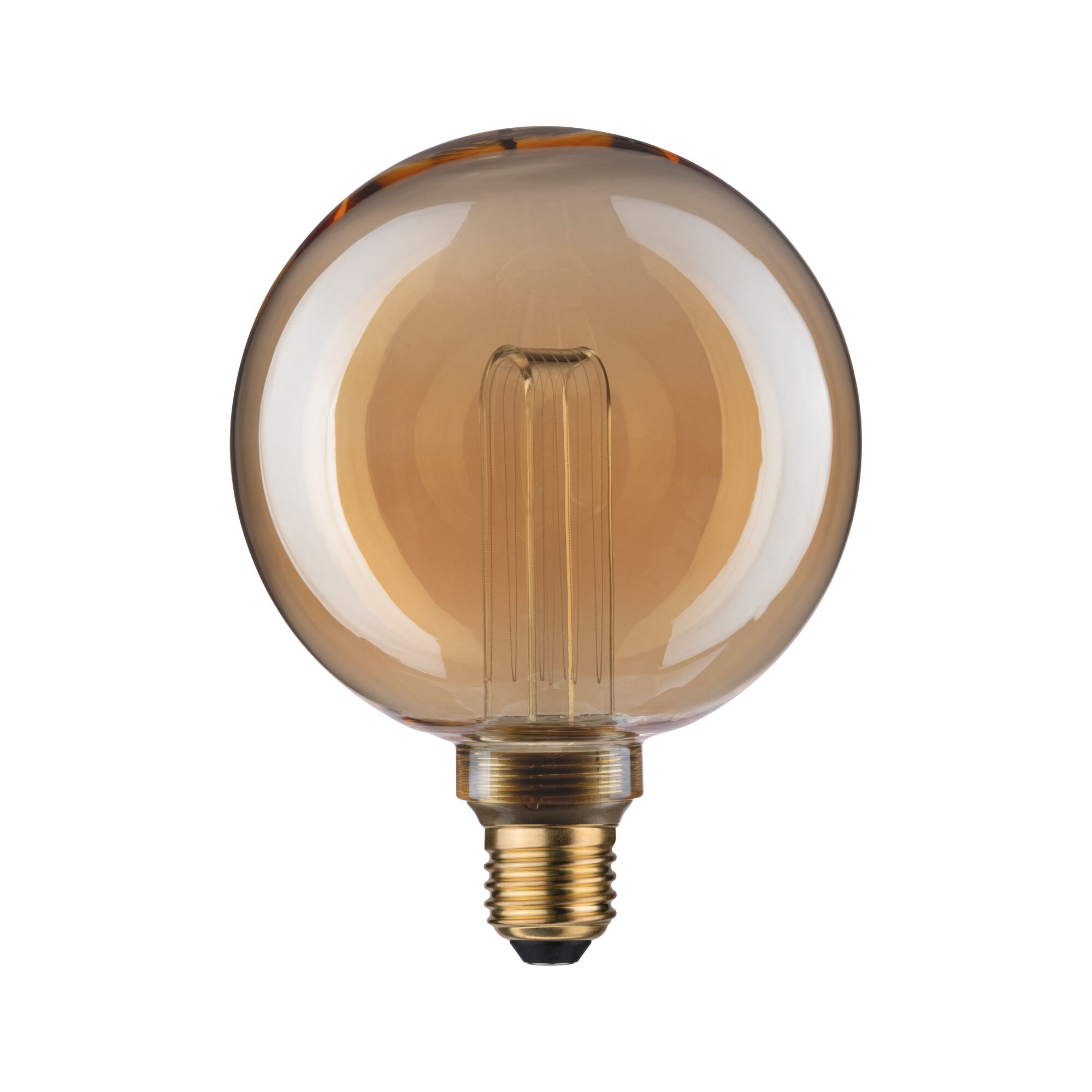 Round LED bulb with amber glass and E27 base for decorative lighting and warm ambiance