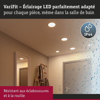 Éclairage LED VariFit encastré IP44, résistant aux éclaboussures et à la rouille pour salle de bain