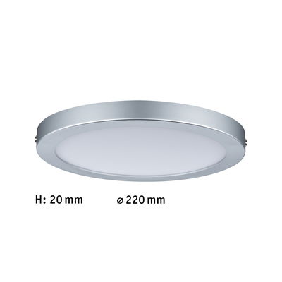 Flat round LED ceiling light in silver aluminum, 220 mm diameter and 20 mm height for modern lighting