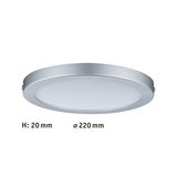 Flache runde LED-Deckenleuchte aus silbernem Aluminium mit 220 mm Durchmesser und 20 mm Höhe