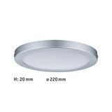 Flat round LED ceiling light in silver aluminum, 220 mm diameter and 20 mm height for modern lighting