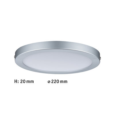Flat round LED ceiling light in silver aluminum, 220 mm diameter and 20 mm height for modern lighting