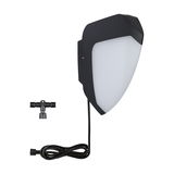 Black outdoor wall light with white diffuser and cable, including T-connector for garden lighting