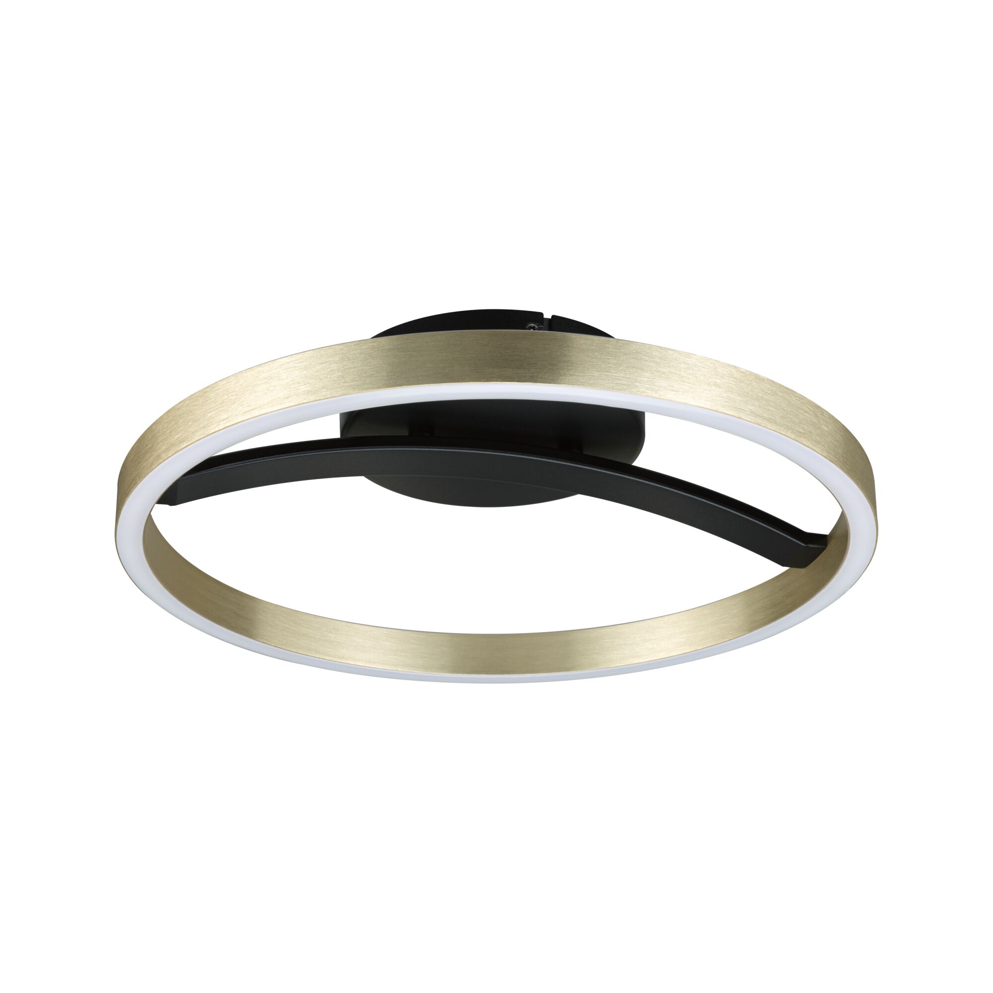 Modern LED ceiling light with brushed brass ring and black center for stylish home lighting