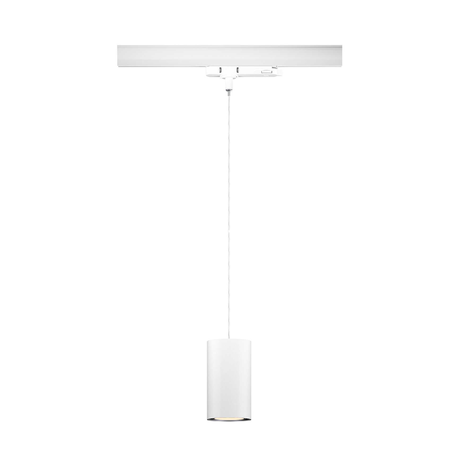 Weiße Pendelleuchte aus Metall mit zylindrischem Design und Kabel für moderne Innenbeleuchtung