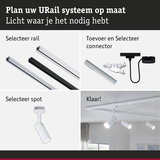 Modulair URail railsysteem met aluminium rails en witte LED-spots voor flexibele verlichting