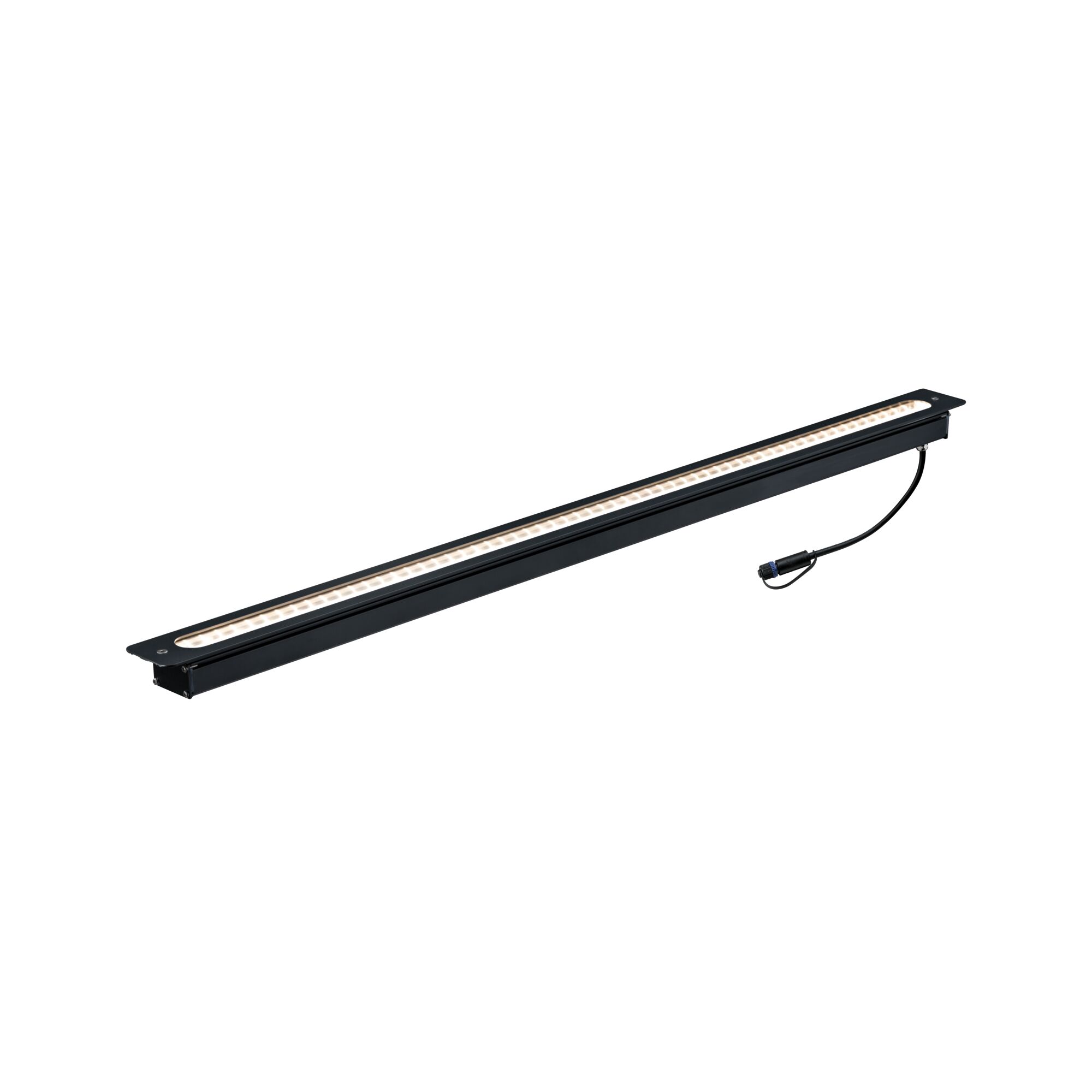 Zwarte metalen LED-inbouwlamp met warm wit licht en aansluitkabel voor moderne binnenverlichting