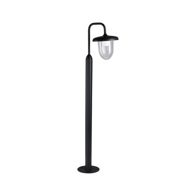 Black outdoor metal lamp with clear glass and round shade for garden lighting
