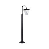 Black outdoor metal lamp with clear glass and round shade for garden lighting