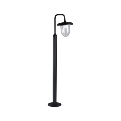 Black outdoor metal lamp with clear glass and round shade for garden lighting