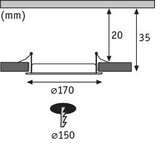 Technische Zeichnung eines Einbaustrahler-Schnitts mit 170 mm Durchmesser und 35 mm Einbautiefe