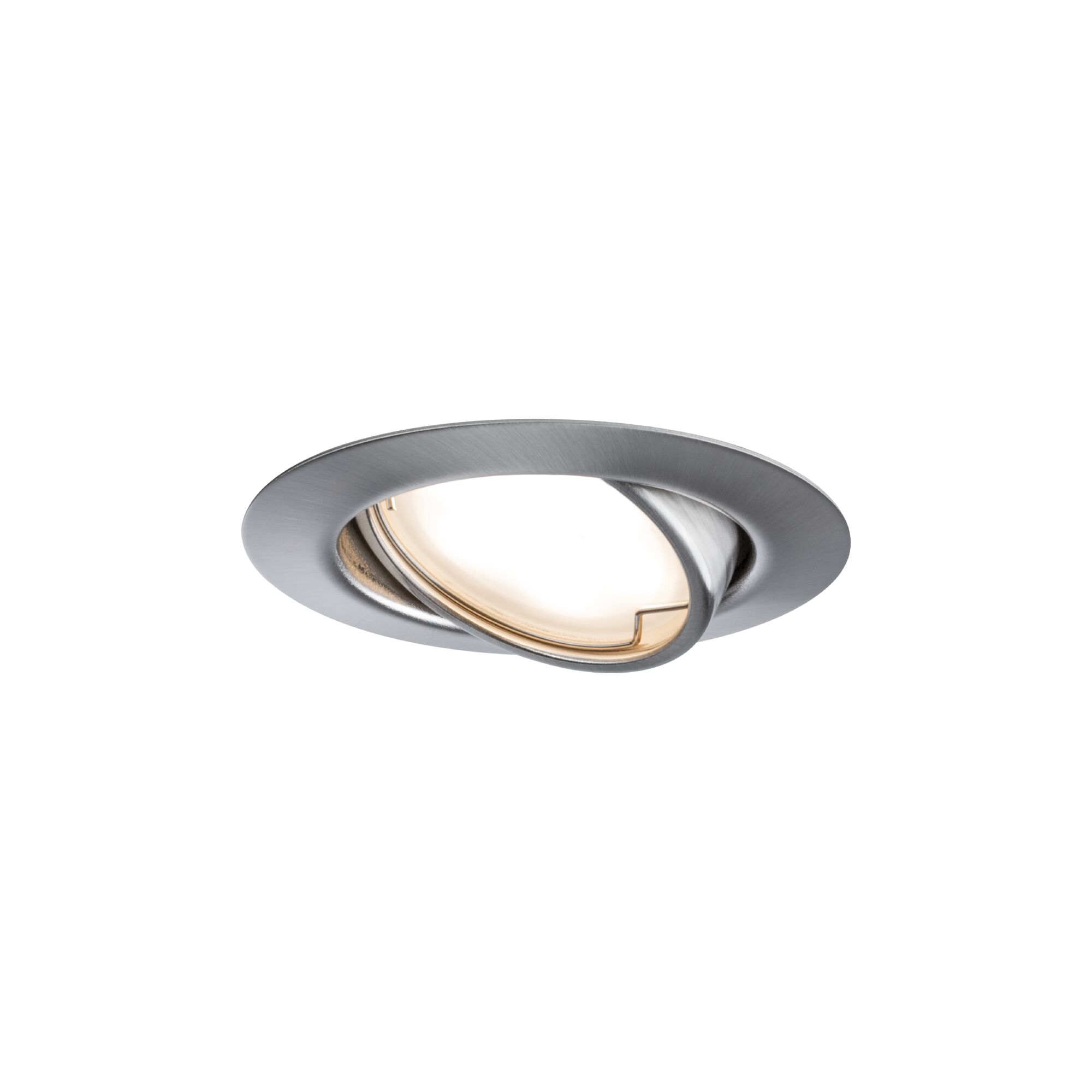 Ronde inbouwspot van geborsteld aluminium in zilver met warm wit LED-licht voor plafondmontage