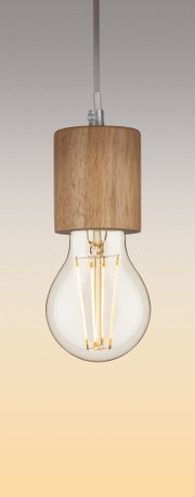 Hanglamp met houten fitting en heldere LED-lamp voor warm licht in moderne interieurs