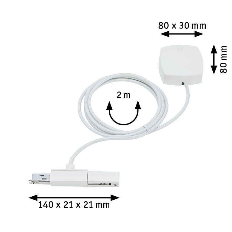 White electrical connection cable 2 m long with compact dimensions for LED track lighting