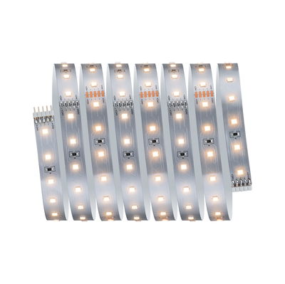 Flexible LED strip with warm white LEDs on silver circuit board for modern home lighting