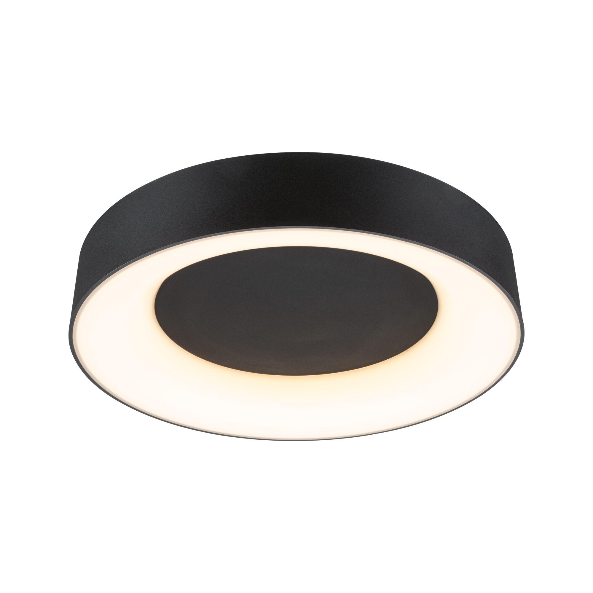 Rund sort LED-loftlampe med varmt hvidt lys og moderne design til opholdsrum