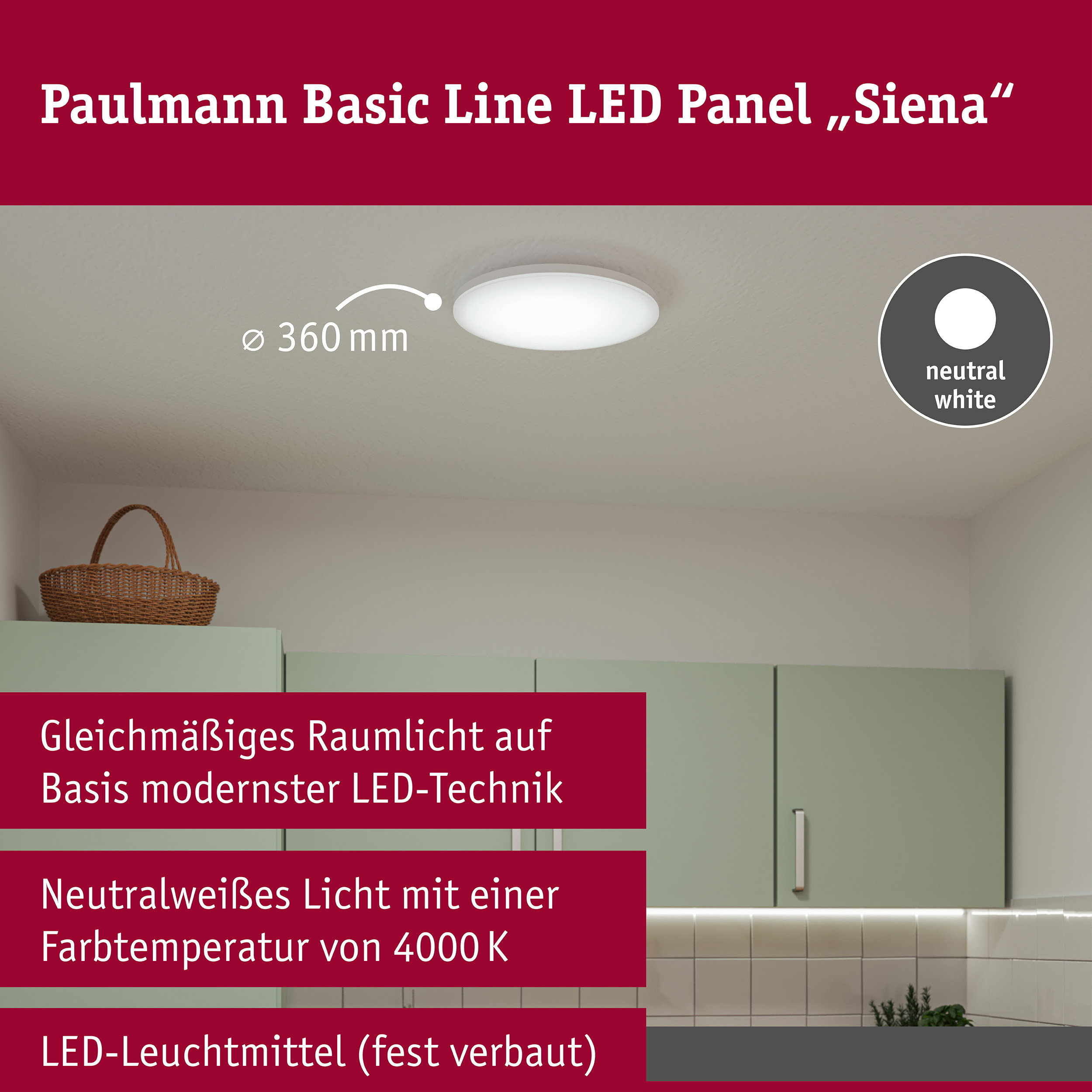 LED Deckenleuchte Siena 4000K 360mm 1900lm 230V 22W