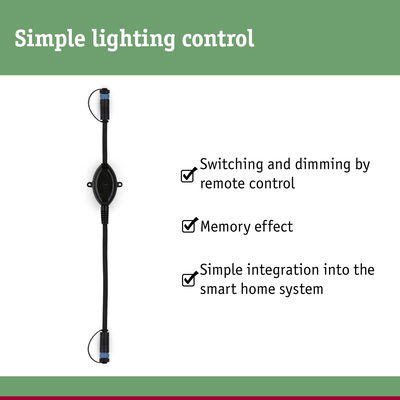 Black LED lighting control cable with remote for dimming and smart home integration