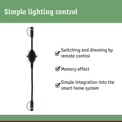 Black LED lighting control cable with remote for dimming and smart home integration