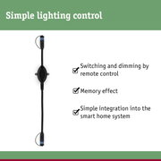 Black lighting control device with cable for simple light control and smart home system integration