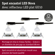 Spot encastré LED Nova avec réflecteur LED plat GU10 et câble de connexion noir