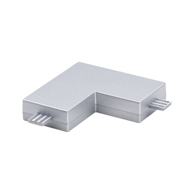 Zilverkleurige L-vormige aluminium connector voor LED-rails met twee aansluitingen