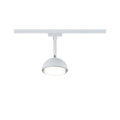 Moderne witte LED-spot met ronde lamp en railsysteem voor flexibele verlichting