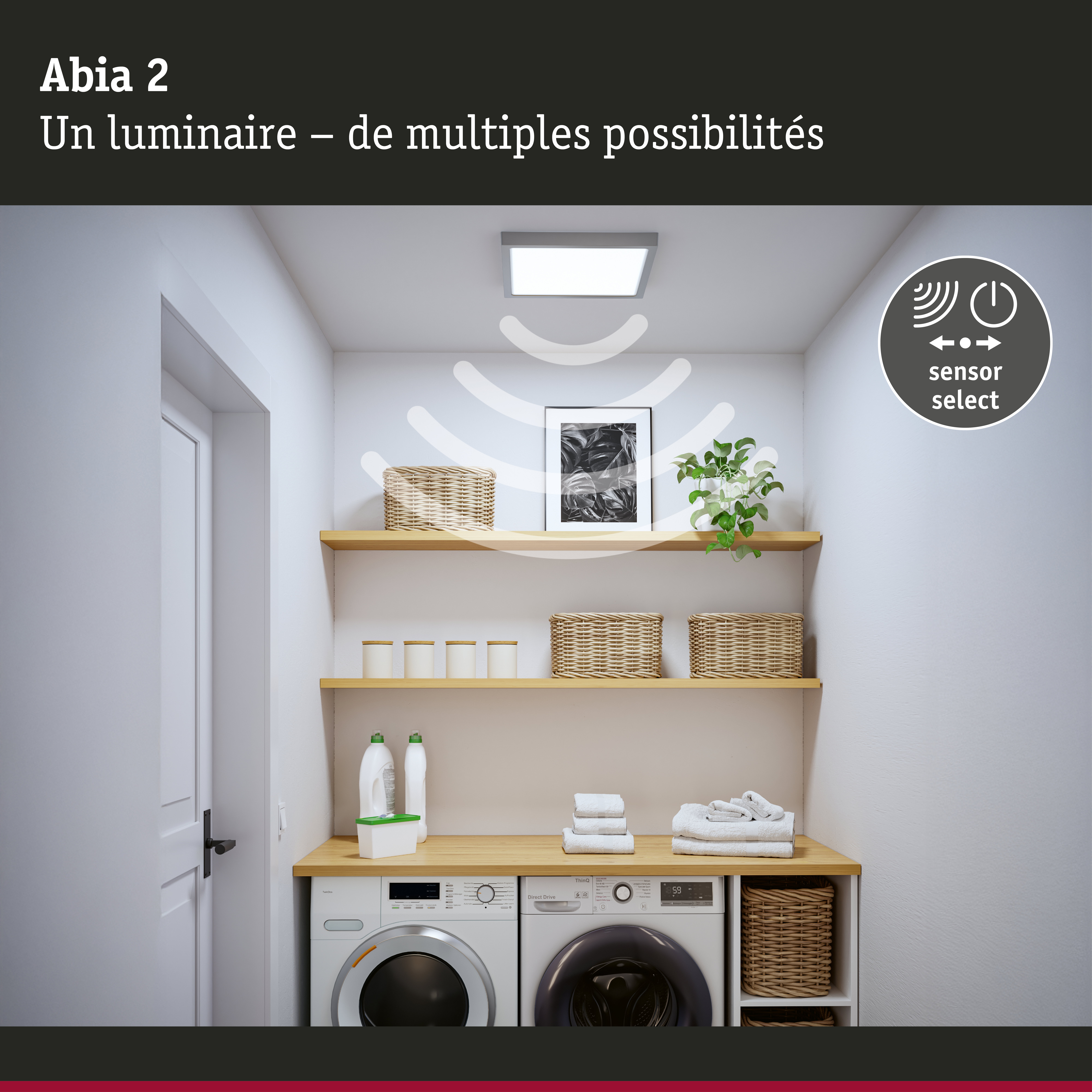 Panneau LED Abia 2 White Select Détecteur de mouvement crépusculaire (HF) carré 400x400mm 16W 1400lm White Select Chrome mat