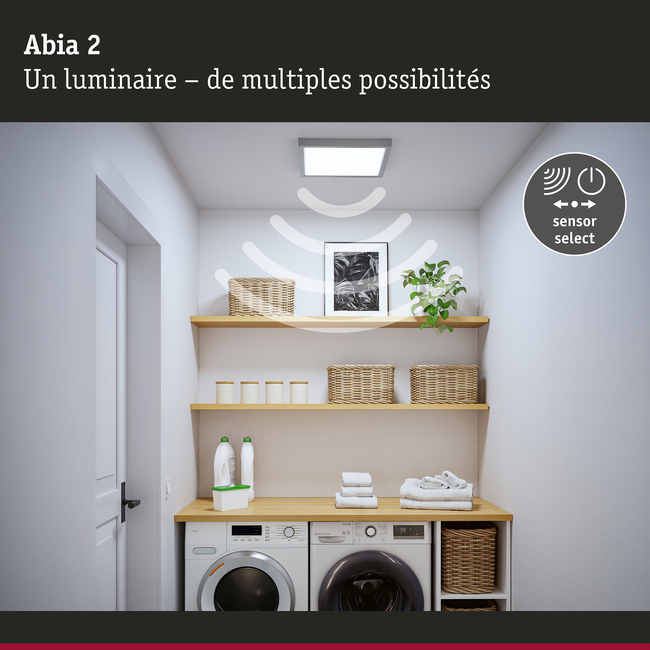 Panneau LED Abia 2 White Select Détecteur de mouvement crépusculaire (HF) carré 400x400mm 16W 1400lm White Select Chrome mat