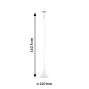 White metal pendant lamp with 140 mm diameter and 140.5 cm length for modern indoor lighting