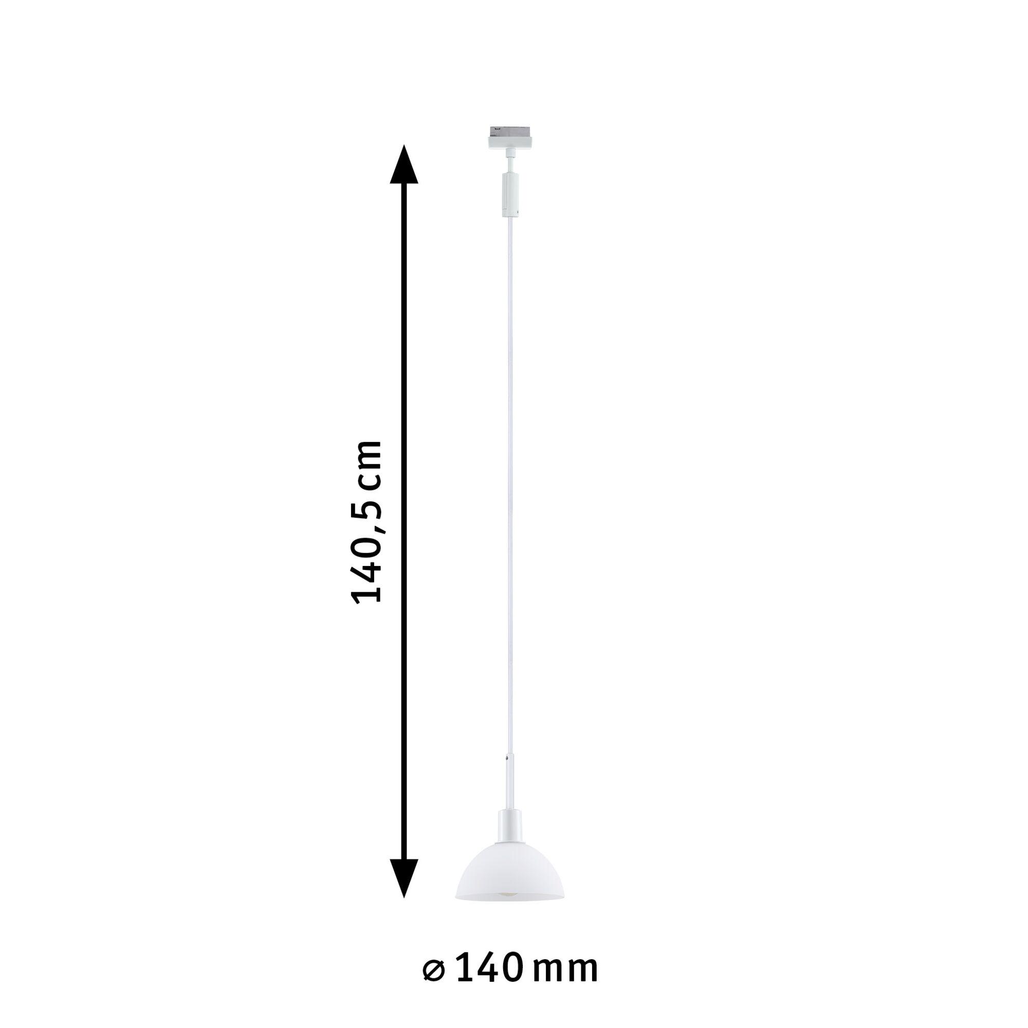 White metal pendant lamp with 140 mm diameter and 140.5 cm length for modern indoor lighting
