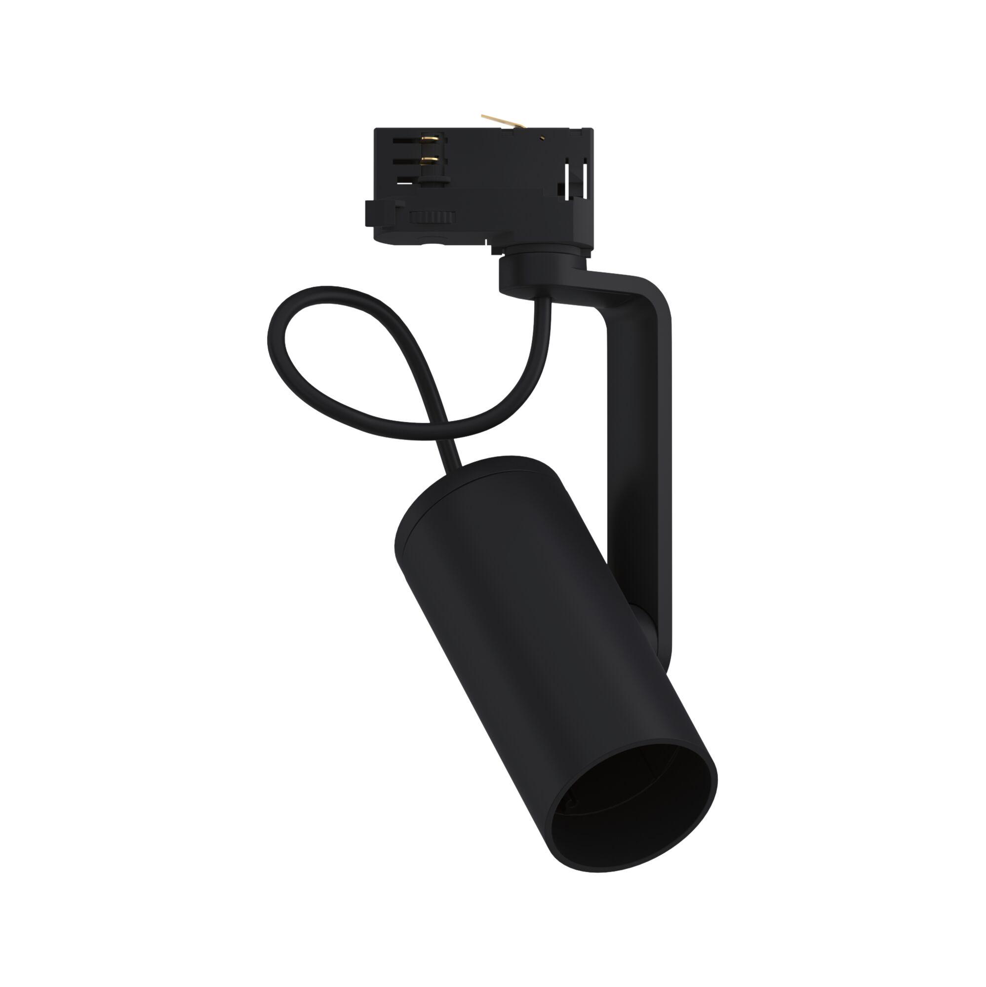 Black metal LED spotlight with flexible cable and connector for modern indoor lighting solutions