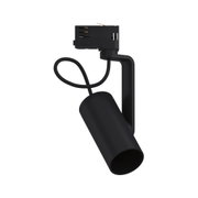 Black metal LED spotlight with flexible cable and connector for modern indoor lighting solutions