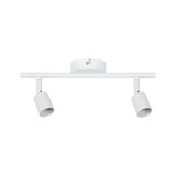 Modern white metal ceiling spotlight with two adjustable heads for targeted lighting