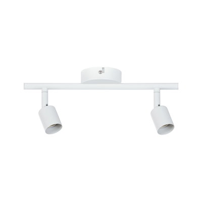 Modern white metal ceiling spotlight with two adjustable heads for targeted lighting