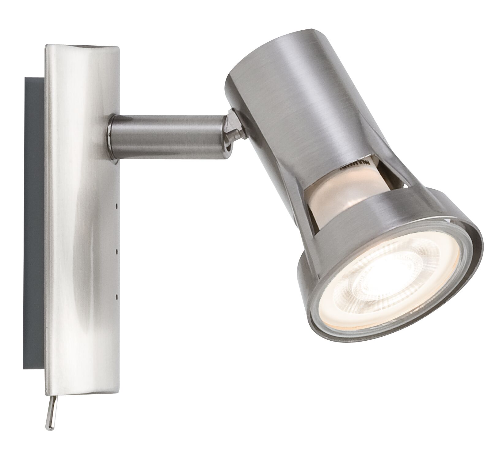 Moderner LED-Wandstrahler aus gebürstetem Edelstahl in Silber für gezielte Beleuchtung
