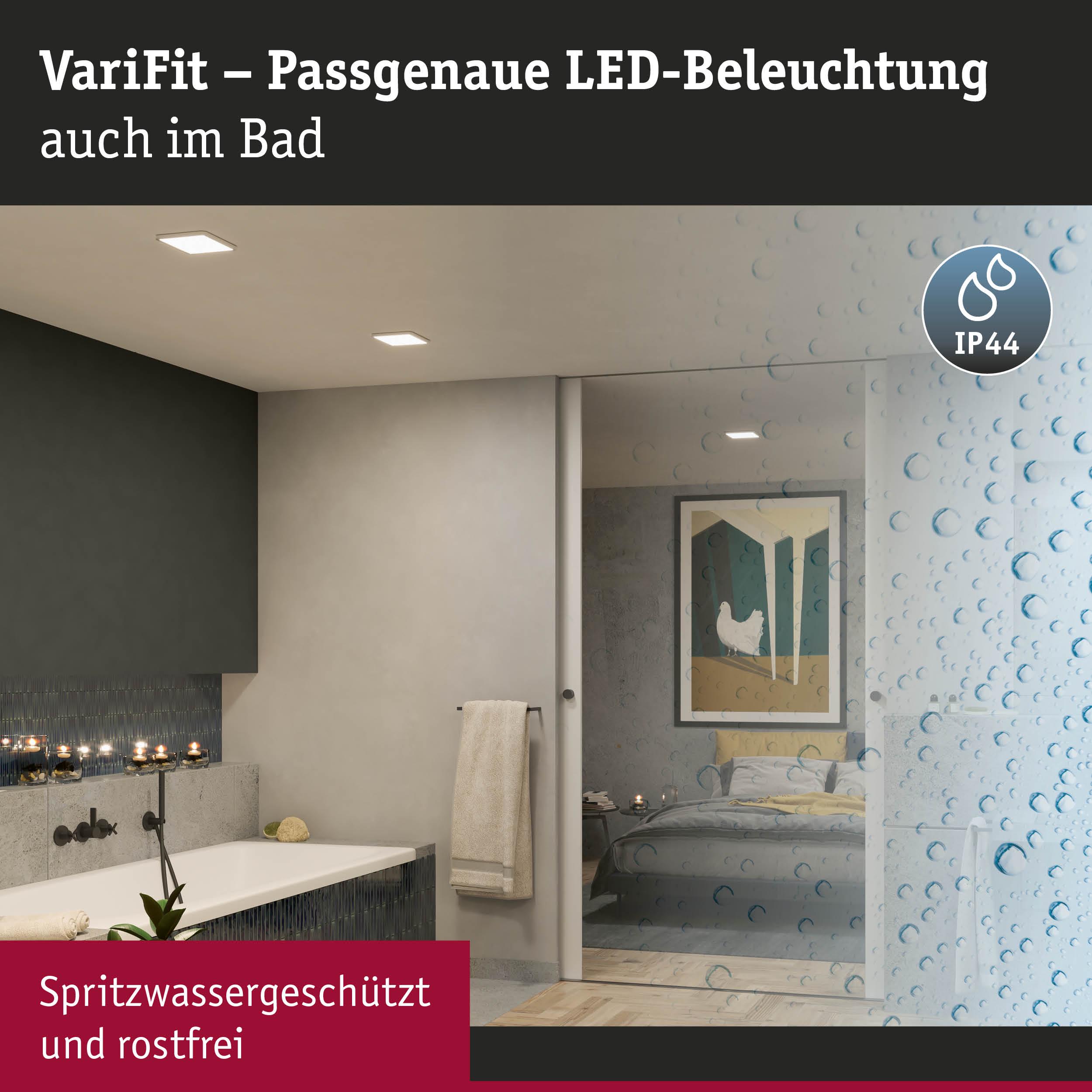 Passgenaue LED-Deckenleuchten in Weiß für Badezimmer, spritzwassergeschützt und rostfrei mit IP44