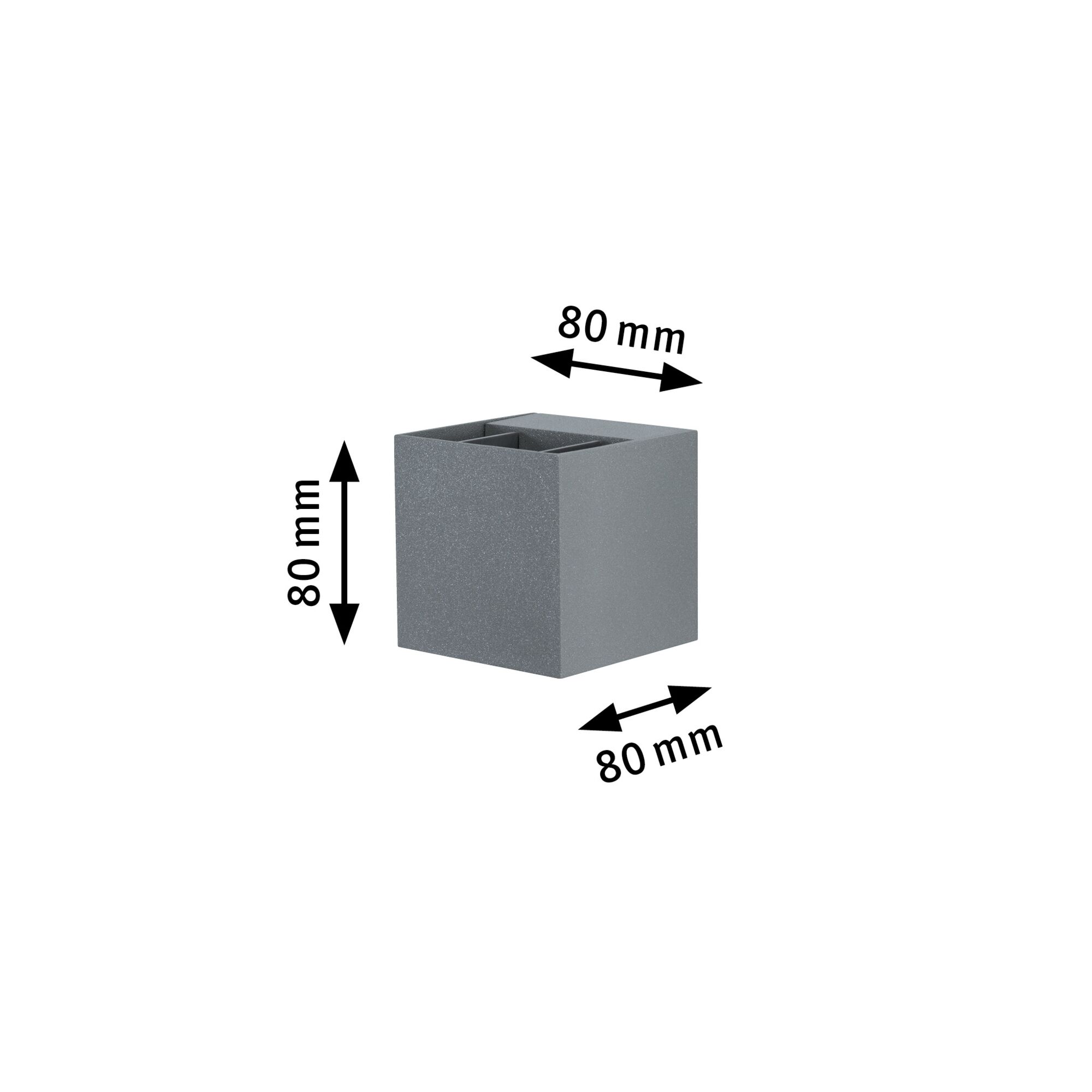 Cube carré gris en aluminium de 80 mm de côté pour éclairage LED