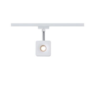 Modern white LED spotlight with square design and metal rod for track lighting system