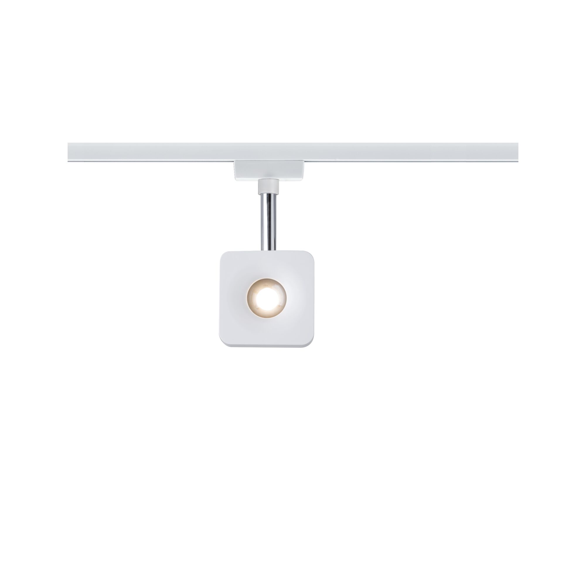 Moderner weißer LED-Spot aus Metall mit Schienensystem für flexible Beleuchtung