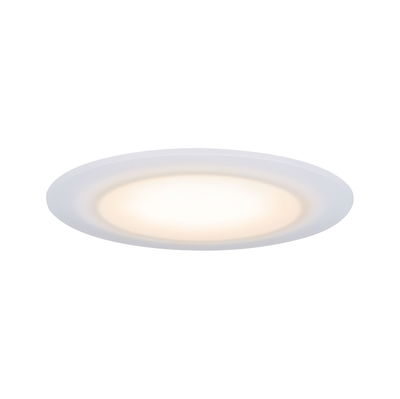 Rundes LED-Deckenlicht mit weißem Kunststoffrahmen und warmweißem Licht für Wohnräume