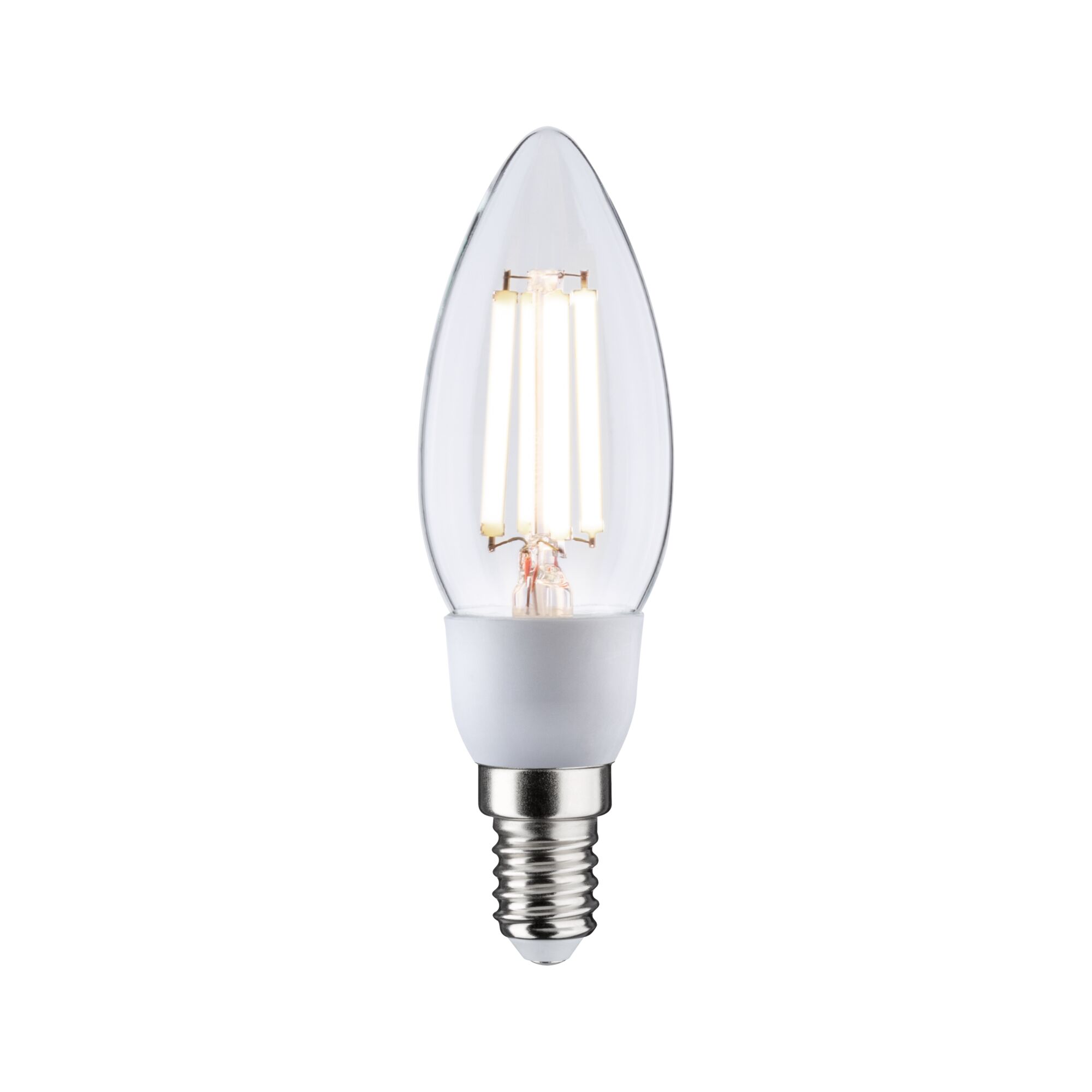 Eco-Line Filament 230 V LED kaars E14 525lm 2,5W 4000K Helder LED-kaarslamp met heldere glazen kap en E14-fitting, energiezuinige lamp wit en zilver