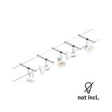 Moderner Seilsystem-Strahler in Silber mit weißen Lampenschirmen, LED-Leuchten nicht enthalten