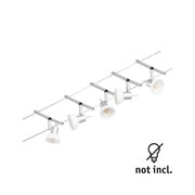 Modern silver metal cable spotlight with white shades, LED bulbs not included for home lighting