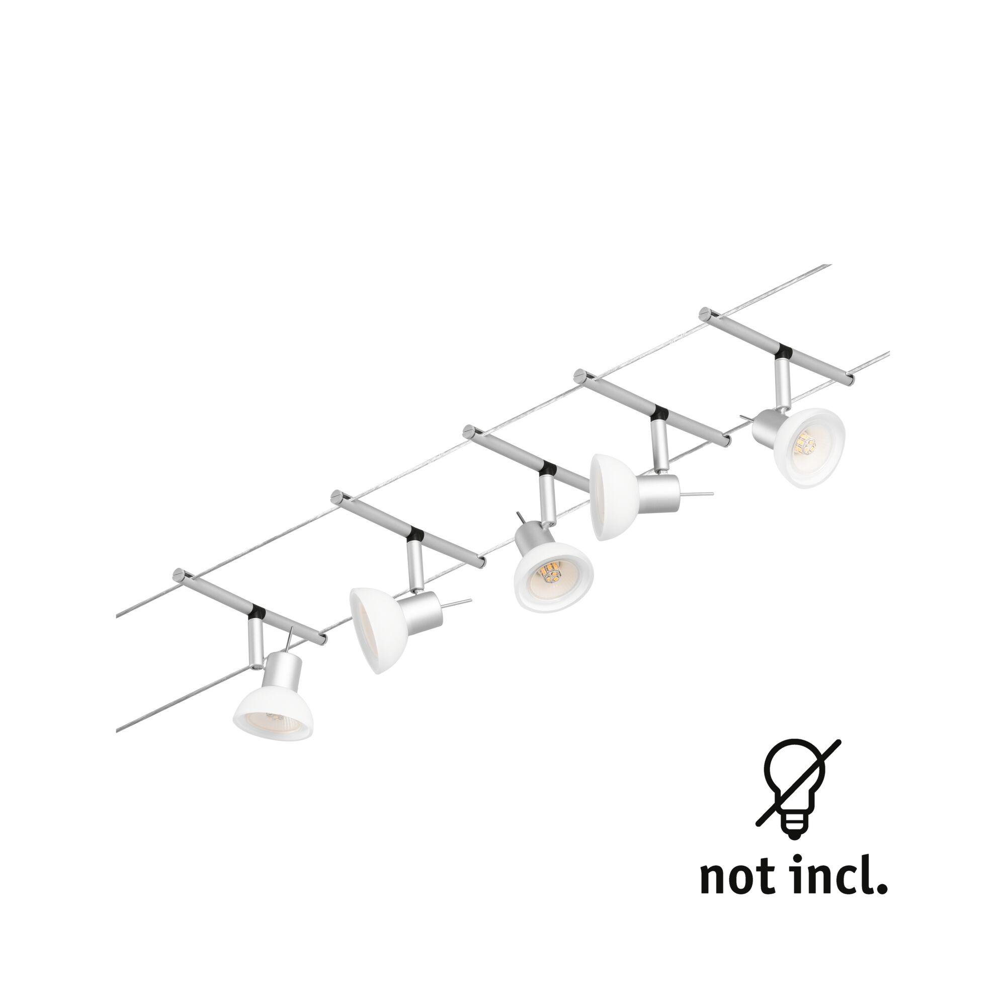 Modern silver metal cable spotlight with white shades, LED bulbs not included for home lighting